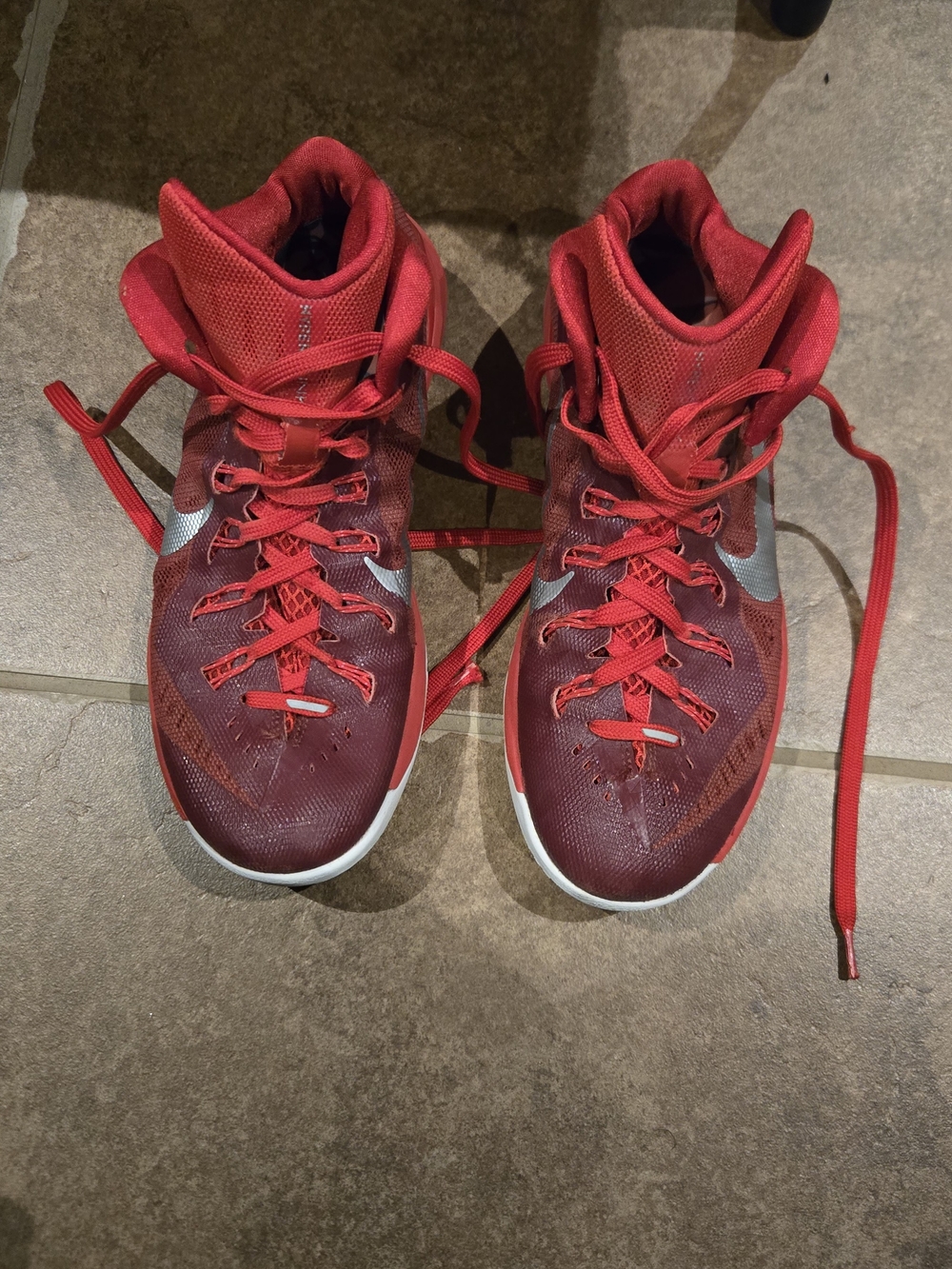 Nike Hyperdunk Red and White High-Top Sneakers with Silver Swoosh